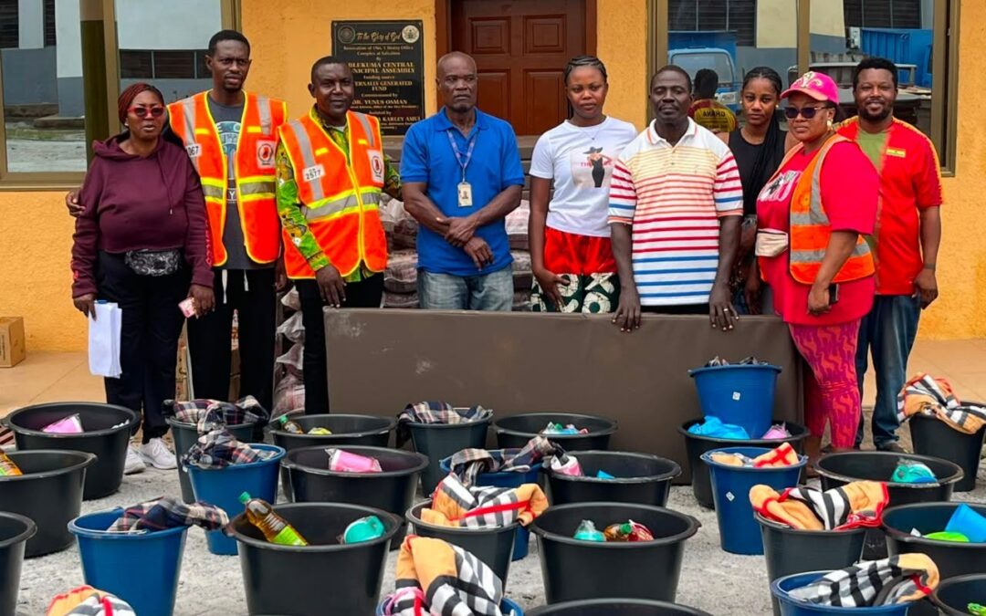 Relief items distribution to flood victims